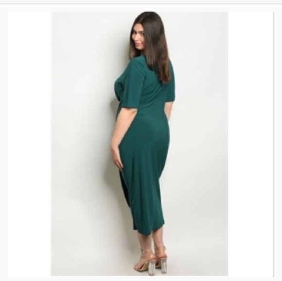 ONLY 3X LEFT! Plus Size Evergreen Pine Wrap Dress - Picture 7 of 7